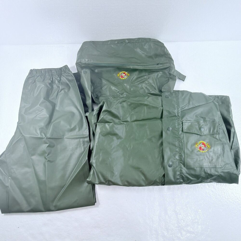 Vintage Stearns Rain Suit Olive Green Heavy Duty Size Small - Runs More Medium